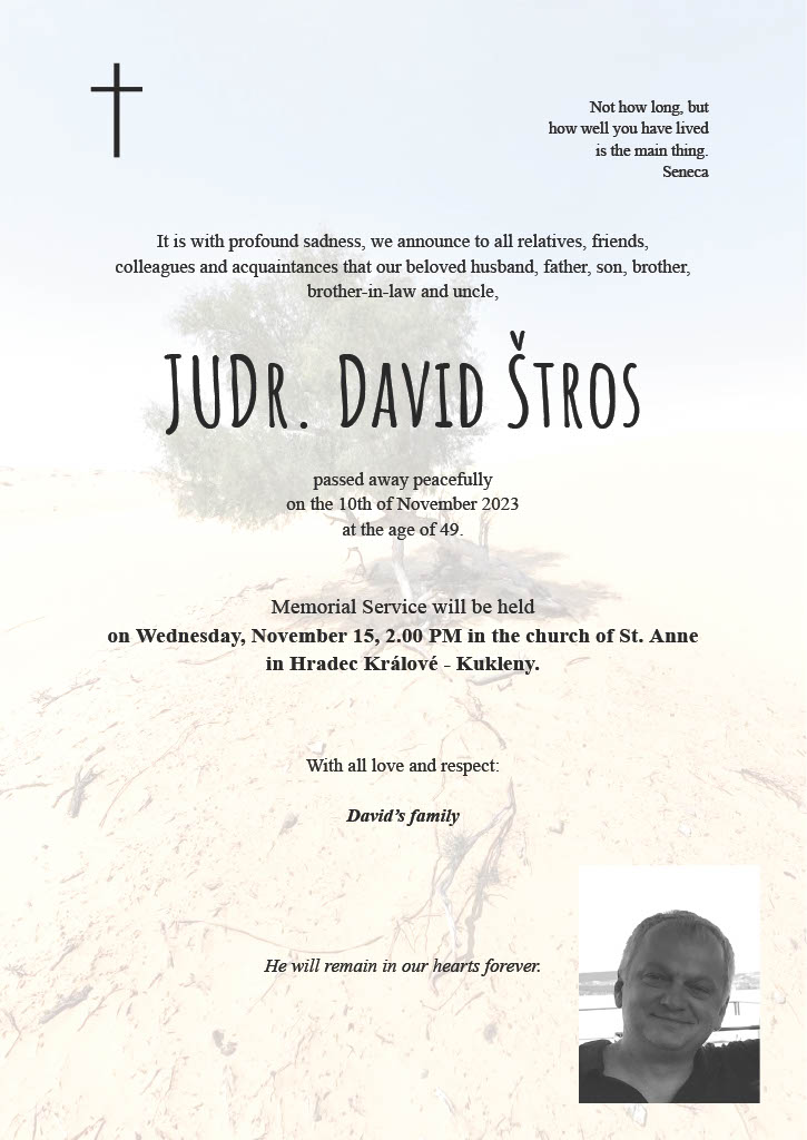 death notice david stros